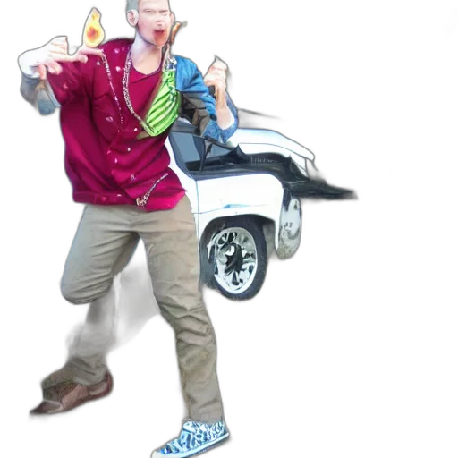 jacket, car, staff, weapon transparent PNG cut-out