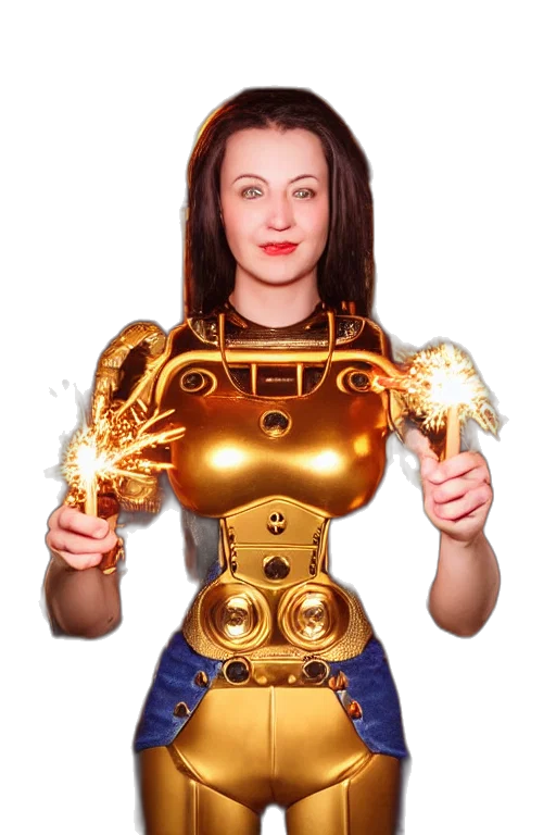 robot, jewelry, crown, staff transparent PNG cut-out
