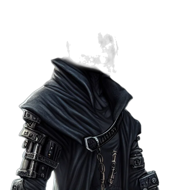 jacket, mask, staff, sword transparent PNG cut-out