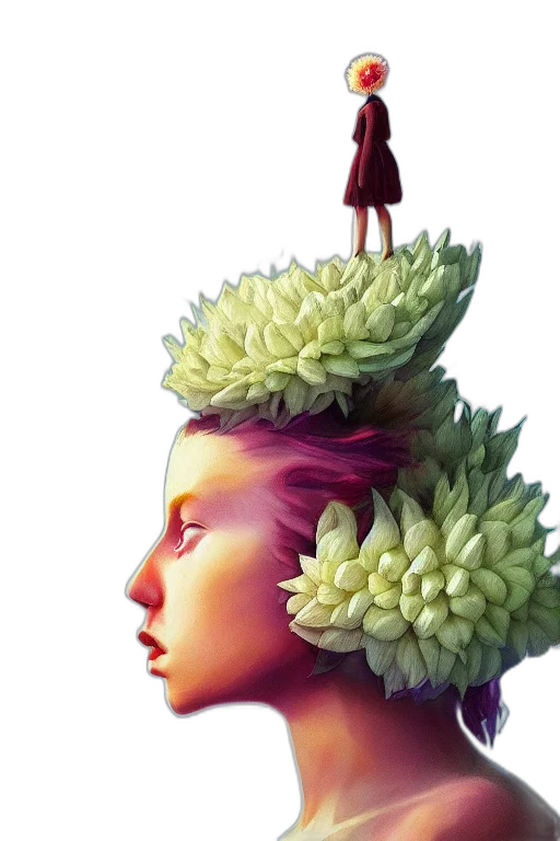 crown, hat, face, flower transparent PNG cut-out
