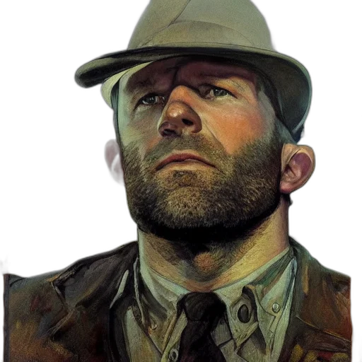 hat, face, jacket, staff transparent PNG cut-out