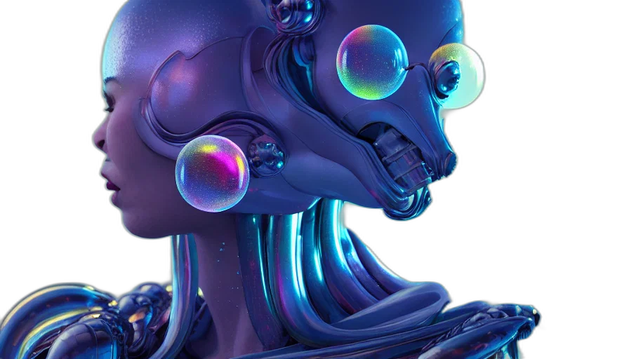 robot, creature, cyberpunk, 3d render transparent PNG cut-out
