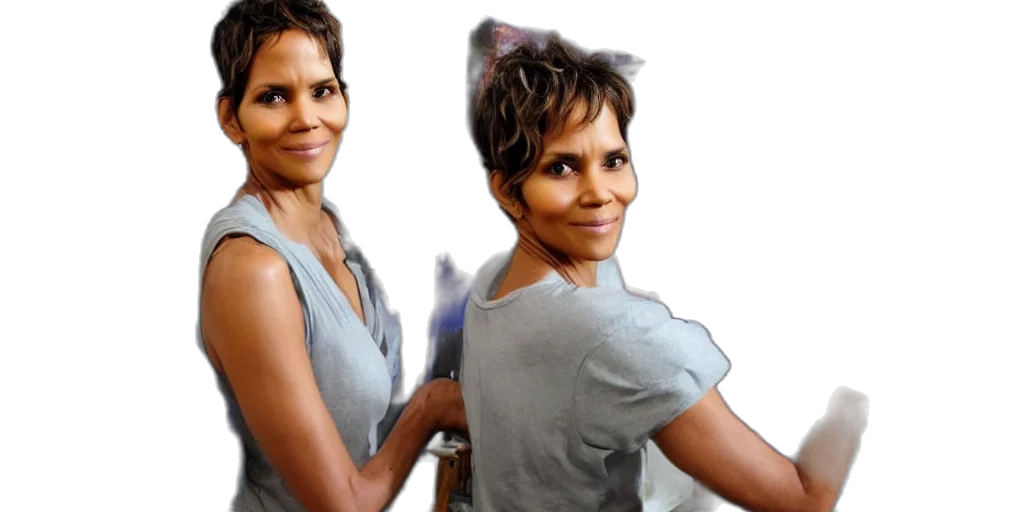 photorealistic, halle, berry, stands transparent PNG cut-out