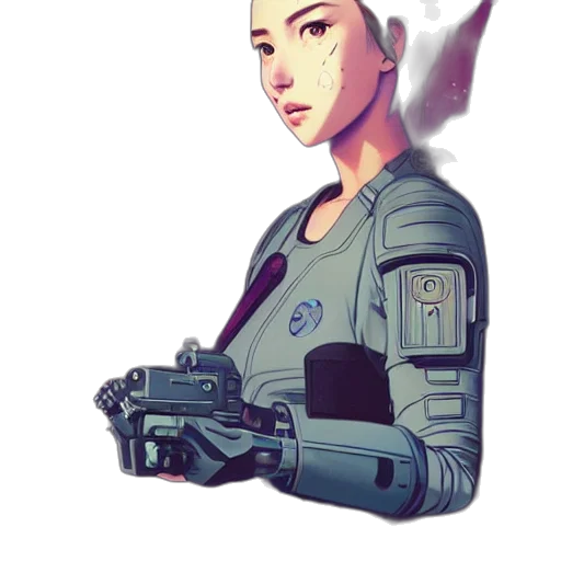 robot, weapon, jacket, staff transparent PNG cut-out