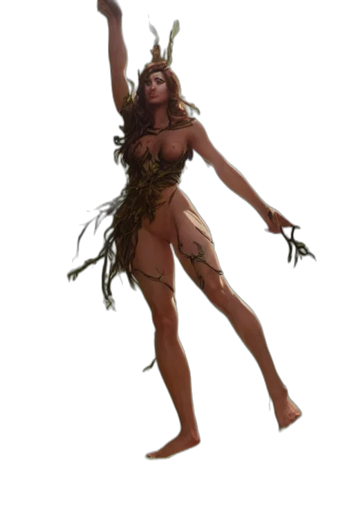 creature, staff, dress, hair transparent PNG cut-out