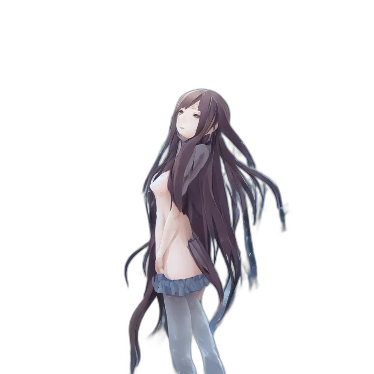 dress, hair, creature, staff transparent PNG cut-out