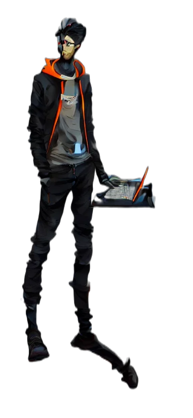 jacket, staff, robot, weapon transparent PNG cut-out