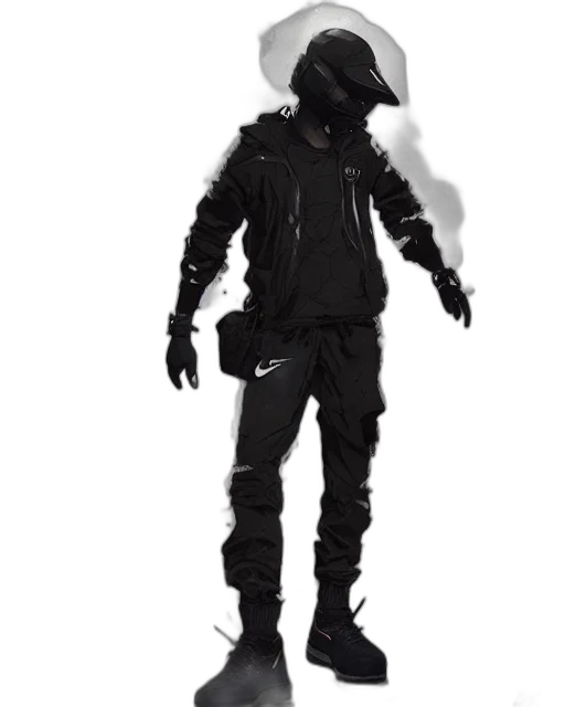 jacket, mask, staff, creature transparent PNG cut-out