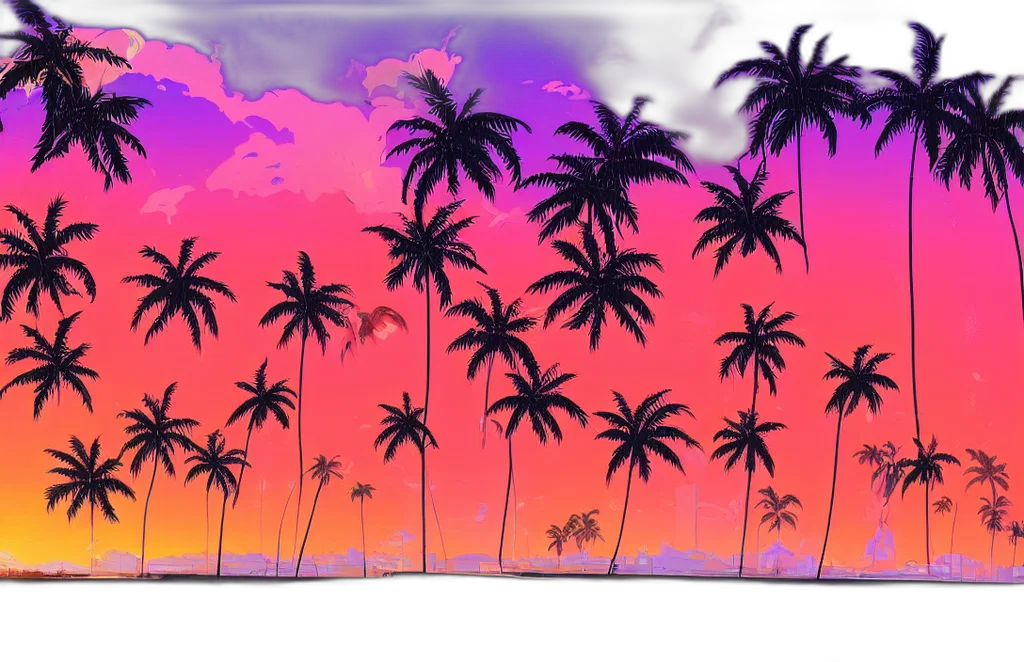 umbrella, tree, vaporwave, concept art transparent PNG cut-out