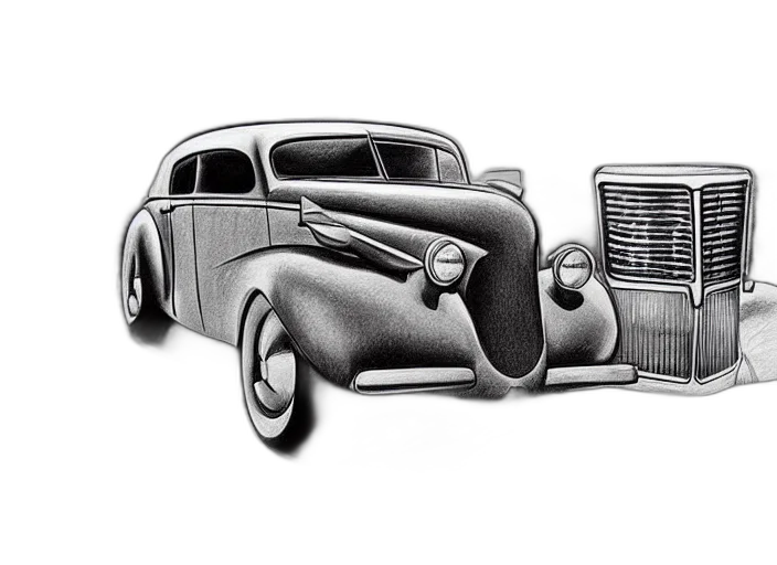 car, pencil sketch, photorealistic, cartoon transparent PNG cut-out