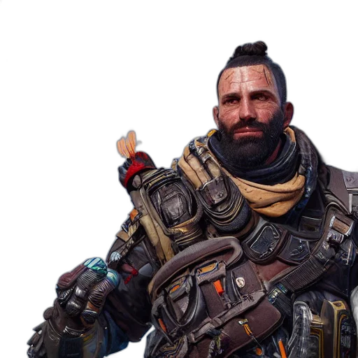 weapon, jacket, face, staff transparent PNG cut-out