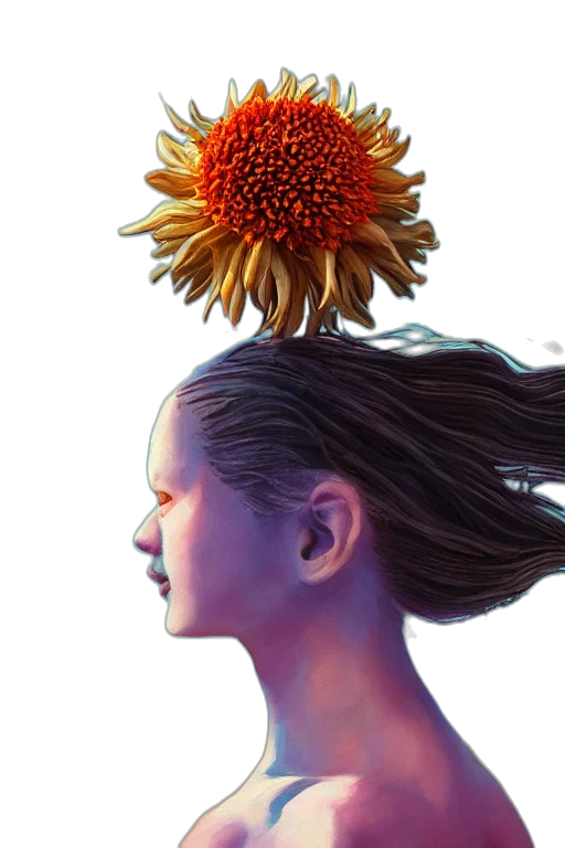 crown, flower, hair, face transparent PNG cut-out