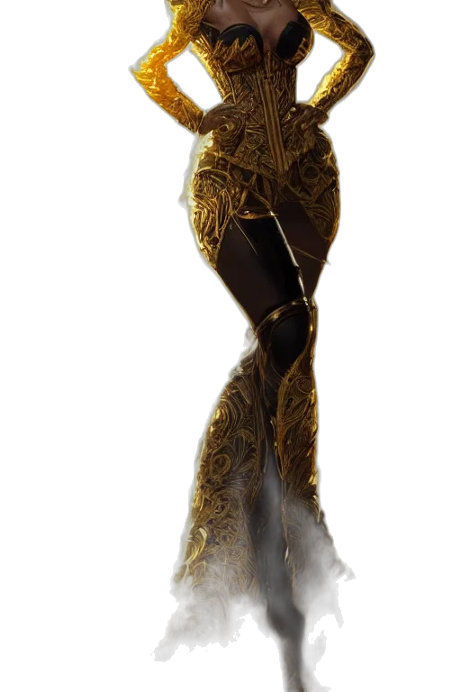 dress, hair, crown, staff transparent PNG cut-out
