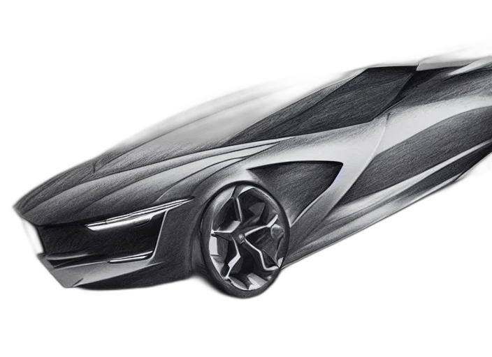 car, concept art, photorealistic, pencil sketch transparent PNG cut-out