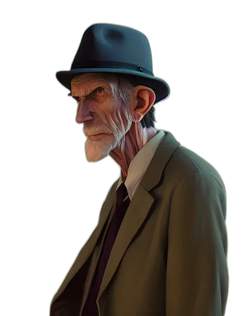 face, hat, jacket, staff transparent PNG cut-out