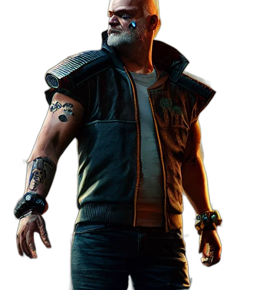 jacket, weapon, face, cyberpunk transparent PNG cut-out