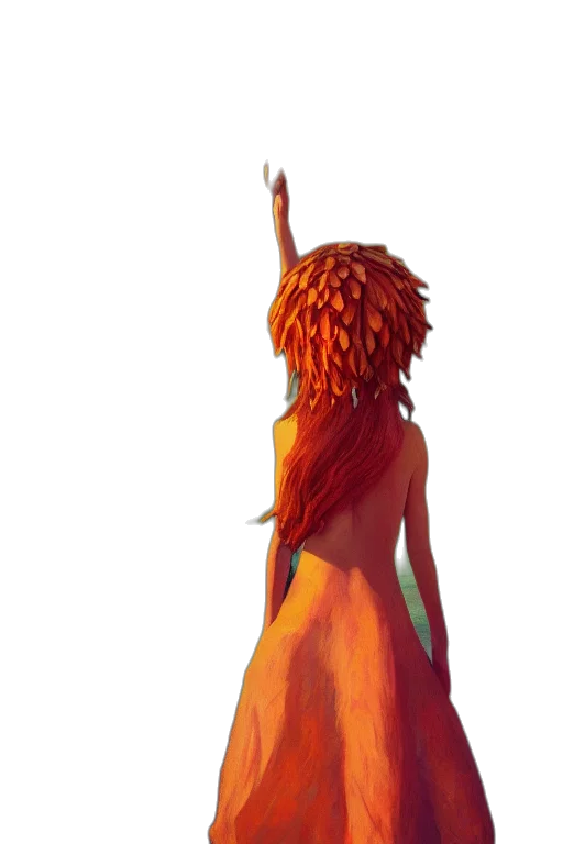 dress, hair, crown, staff transparent PNG cut-out