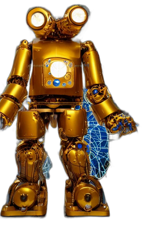 robot, concept art, 3d render, golden transparent PNG cut-out