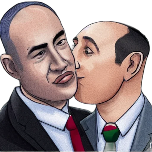 cartoon, benjamin, netanyahu, kissing transparent PNG cut-out