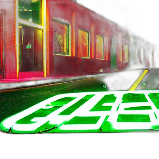 neon lights, green, sidewalk, covered transparent PNG cut-out