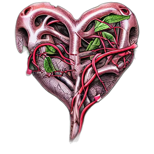 concept art, anatomical, hearts, wrapped transparent PNG cut-out