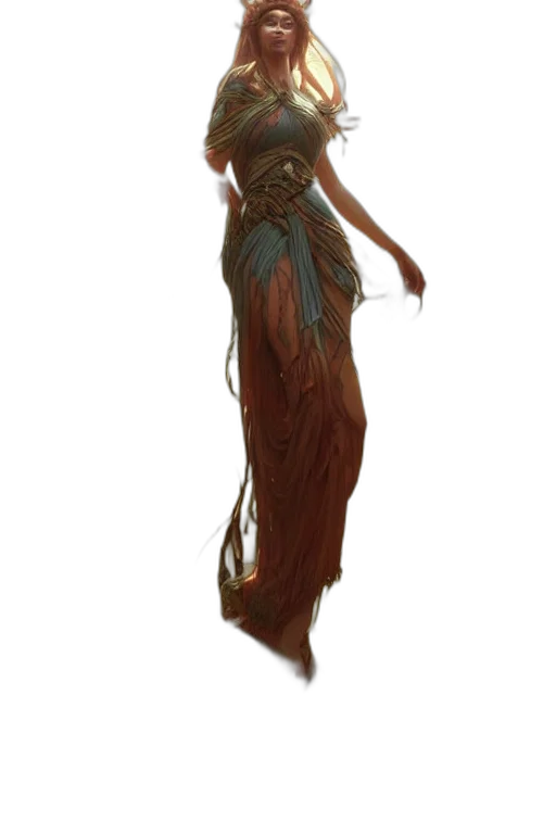 dress, staff, creature, hair transparent PNG cut-out