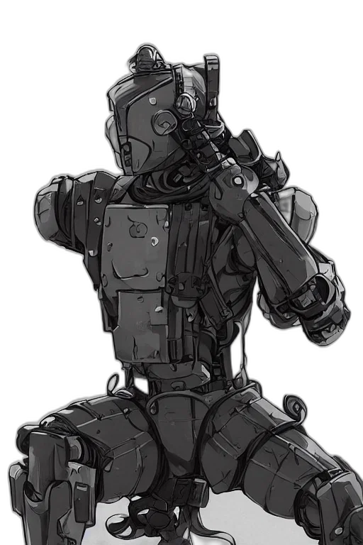 robot, weapon, jacket, staff transparent PNG cut-out