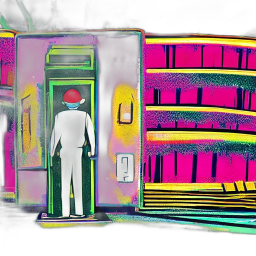 robot, building, concept art, vaporwave transparent PNG cut-out