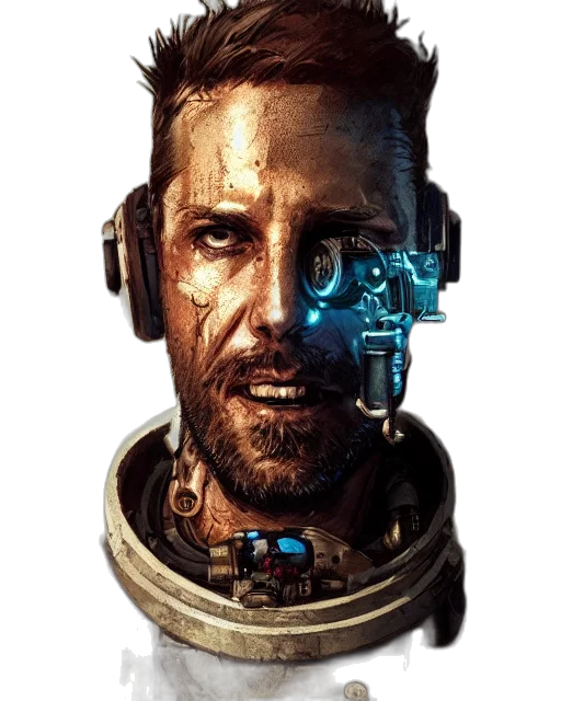 robot, face, mask, jacket transparent PNG cut-out