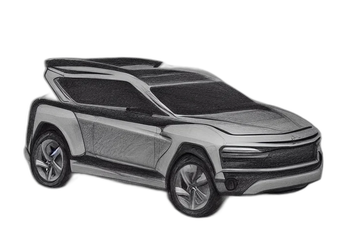 car, concept art, 3d render, pencil sketch transparent PNG cut-out