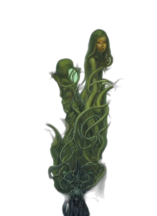 hair, dress, creature, staff transparent PNG cut-out
