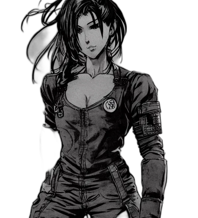 jacket, dress, weapon, comic book art transparent PNG cut-out