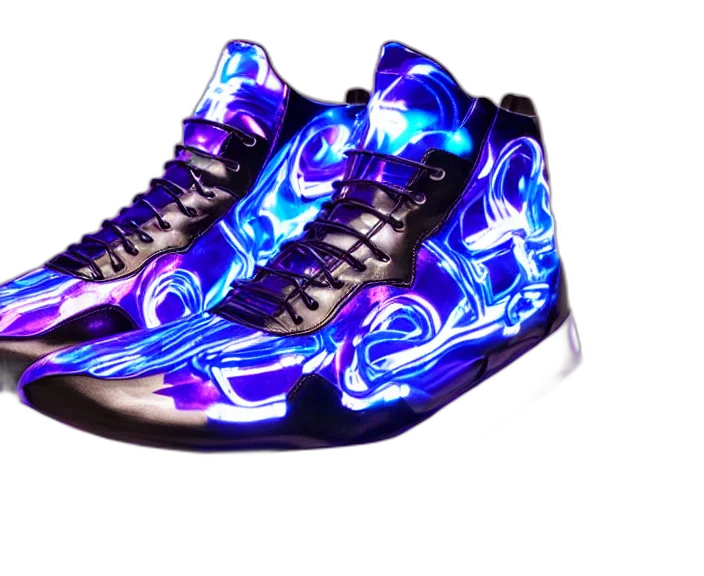shoes, cyberpunk, 3d render, vaporwave transparent PNG cut-out