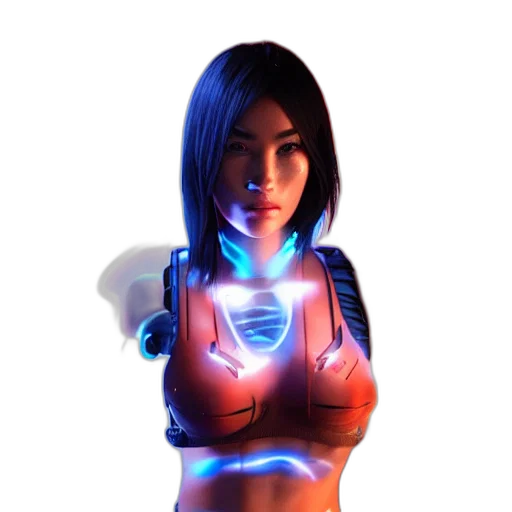 robot, dress, staff, cyberpunk transparent PNG cut-out