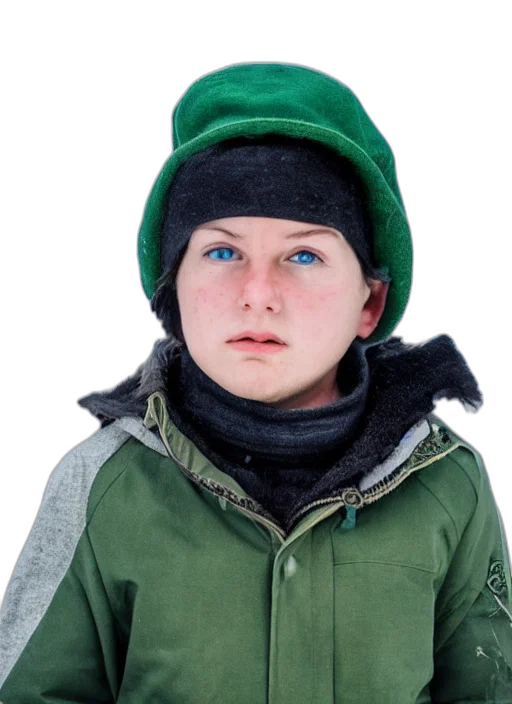 jacket, hat, face, staff transparent PNG cut-out