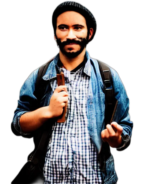 jacket, staff, weapon, face transparent PNG cut-out