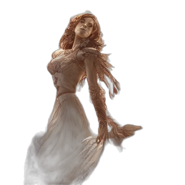 dress, creature, hair, staff transparent PNG cut-out