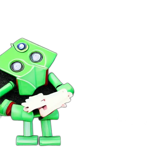 robot, staff, 3d render, pixel art transparent PNG cut-out