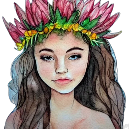 crown, flower, face, watercolor transparent PNG cut-out