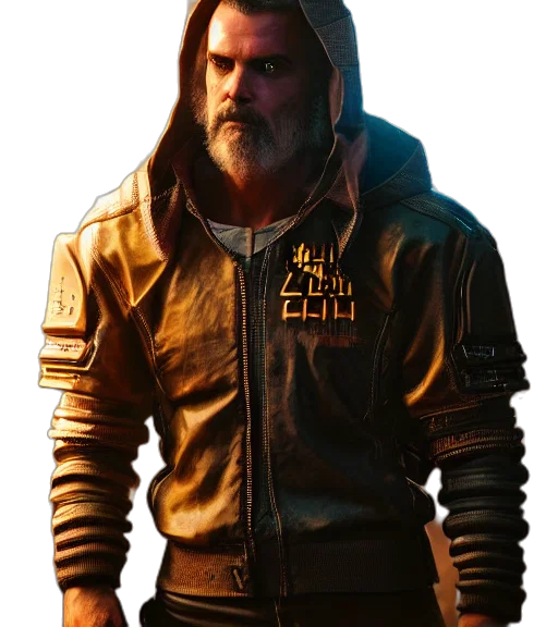 jacket, staff, concept art, cyberpunk transparent PNG cut-out