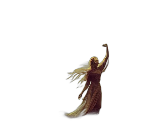 hair, staff, dress, creature transparent PNG cut-out