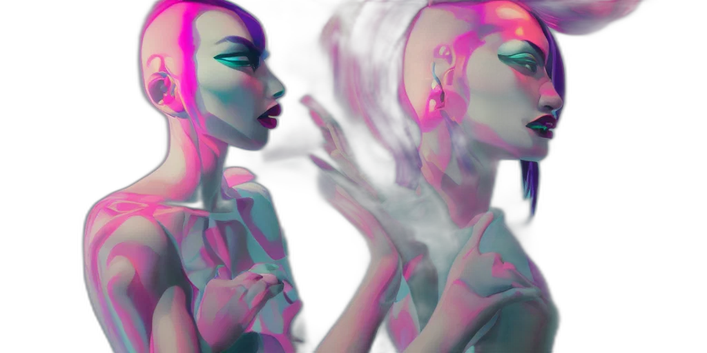 mask, face, vaporwave, 3d render transparent PNG cut-out