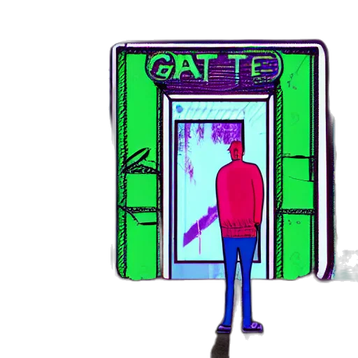 jacket, robot, staff, vaporwave transparent PNG cut-out