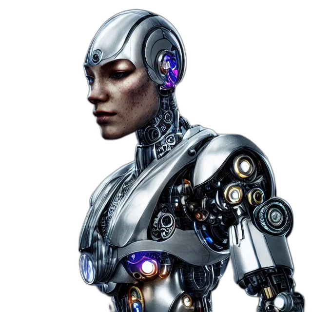 robot, concept art, cyberpunk, 3d render transparent PNG cut-out