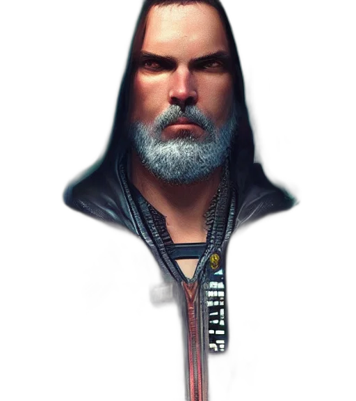 jacket, staff, face, sword transparent PNG cut-out