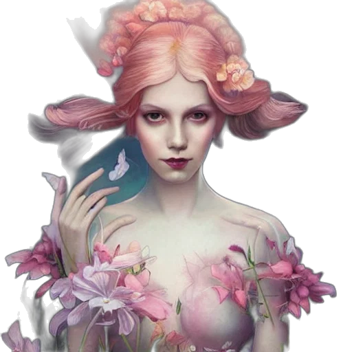 creature, dress, flower, fantasy art transparent PNG cut-out
