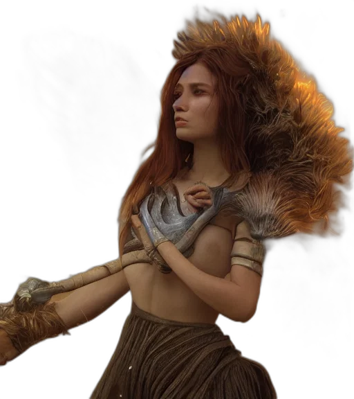 hair, dragon, dress, staff transparent PNG cut-out
