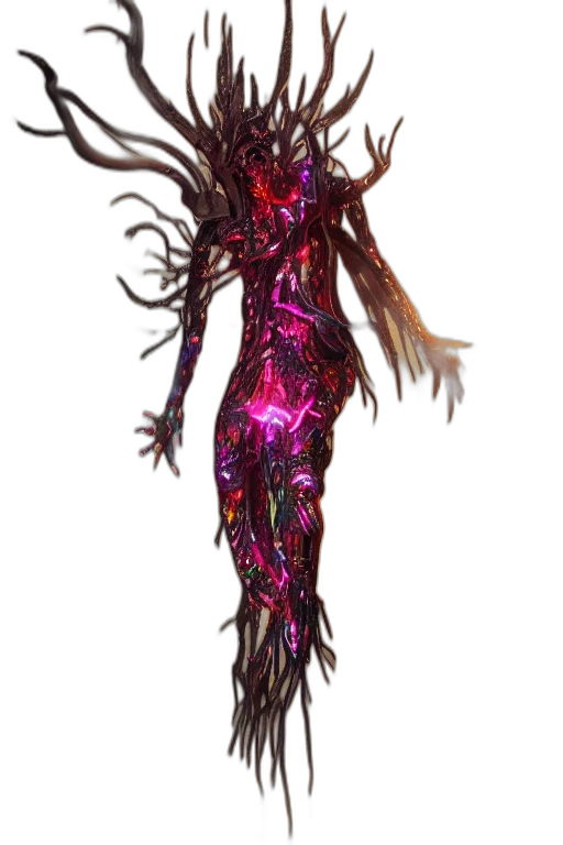 creature, hair, dress, staff transparent PNG cut-out