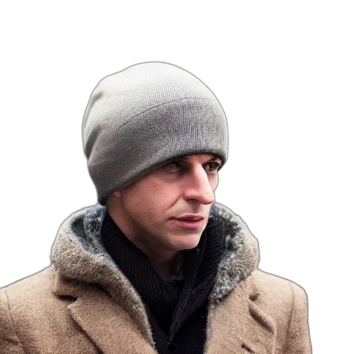 hat, jacket, face, staff transparent PNG cut-out