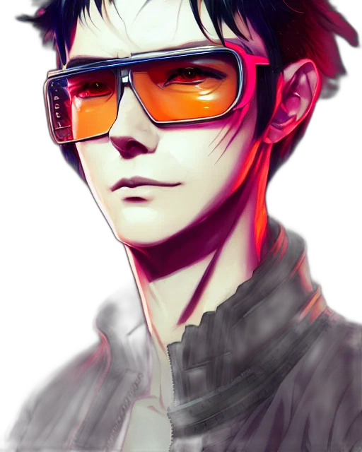 robot, face, staff, cyberpunk transparent PNG cut-out